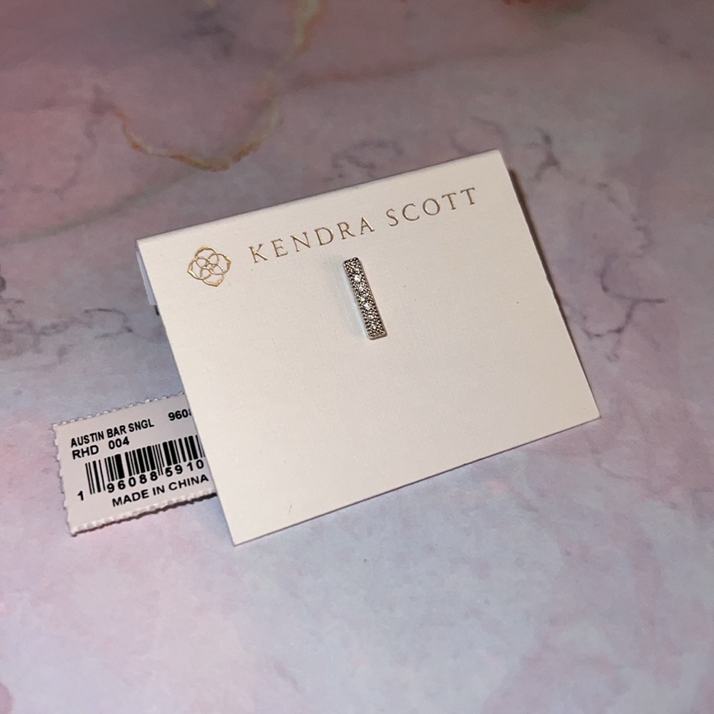 Kendra Scott Austin Bar Silver Single Stud Earring in White CZ NWT Sold out